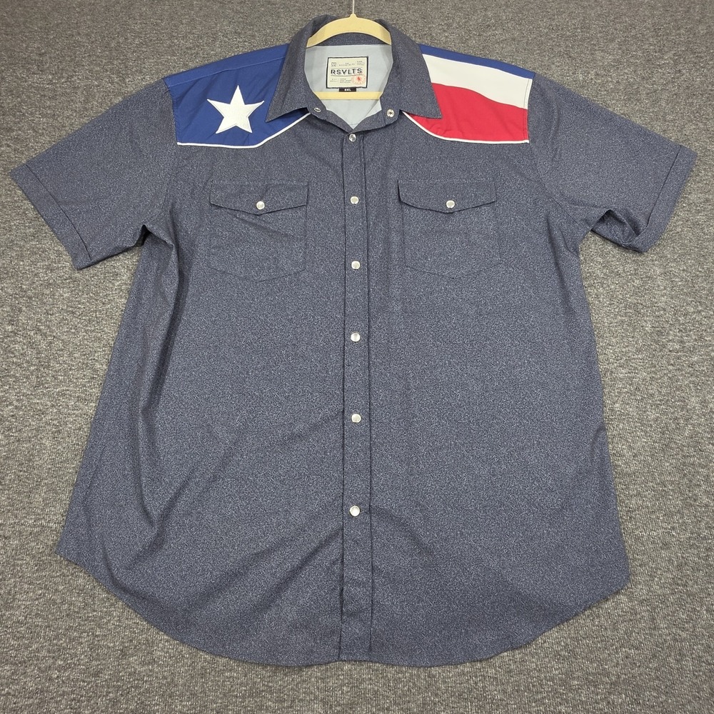 RSVLTS Men's 2XL Western Kunuflex Pearl Snap Texas Flag Roper Shirt Cowboy Rodeo